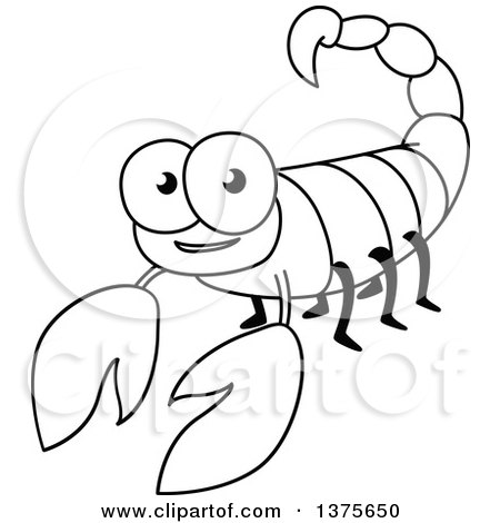 Clipart of a Black and White Happy Scorpion - Royalty Free Vector Illustration by Vector Tradition SM