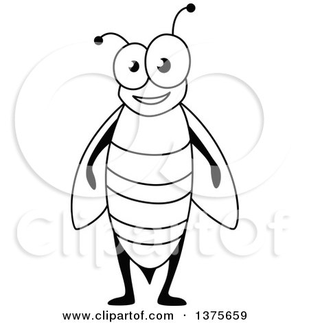 Clipart of a Black and White Happy Bee - Royalty Free Vector Illustration by Vector Tradition SM