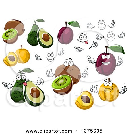 Clipart of Faces, Hands, Kiwis, Apricots, Plums and Avocados - Royalty Free Vector Illustration by Vector Tradition SM