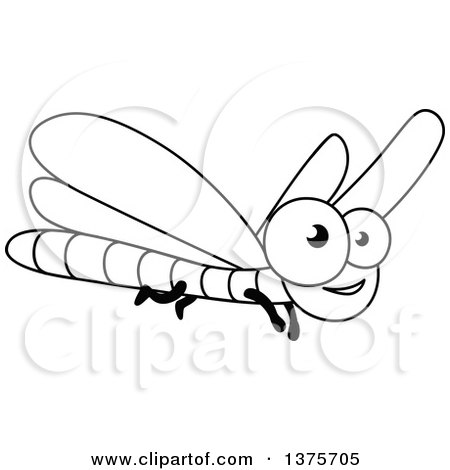 Clipart of a Black and White Happy Dragonfly - Royalty Free Vector Illustration by Vector Tradition SM