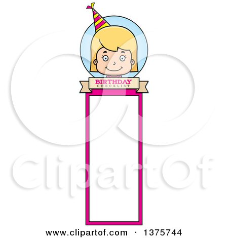 Clipart of a Blond White Birthday Girl Bookmark - Royalty Free Vector Illustration by Cory Thoman