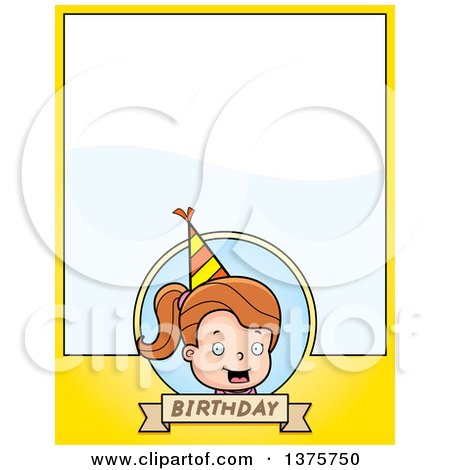 Clipart of a Brunette White Birthday Girl Page Border - Royalty Free Vector Illustration by Cory Thoman