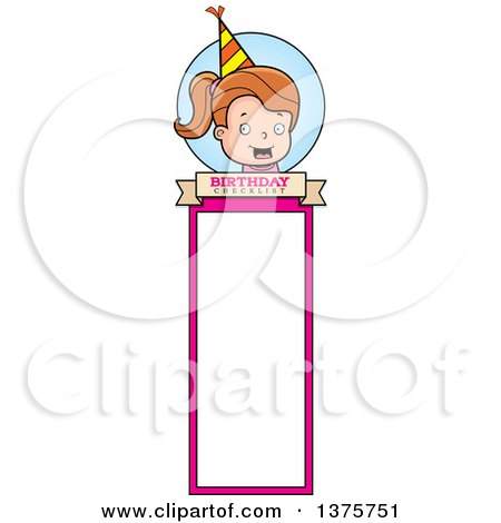 Clipart of a Brunette White Birthday Girl Bookmark - Royalty Free Vector Illustration by Cory Thoman