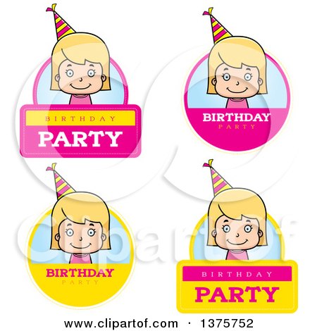 Clipart of Badges of a Blond White Birthday Girl - Royalty Free Vector Illustration by Cory Thoman