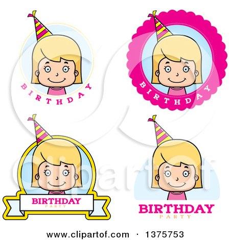 Clipart of Badges of a Blond White Birthday Girl - Royalty Free Vector Illustration by Cory Thoman