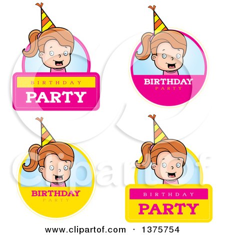 Clipart of Badges of a Brunette White Birthday Girl - Royalty Free Vector Illustration by Cory Thoman