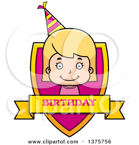 Clipart of a Blond White Birthday Girl Shield - Royalty Free Vector Illustration by Cory Thoman