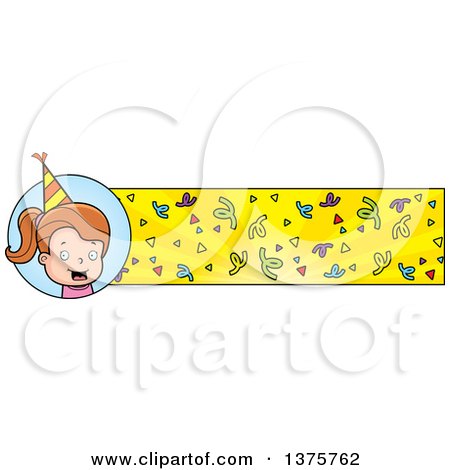 Clipart of a Brunette White Birthday Girl Banner - Royalty Free Vector Illustration by Cory Thoman