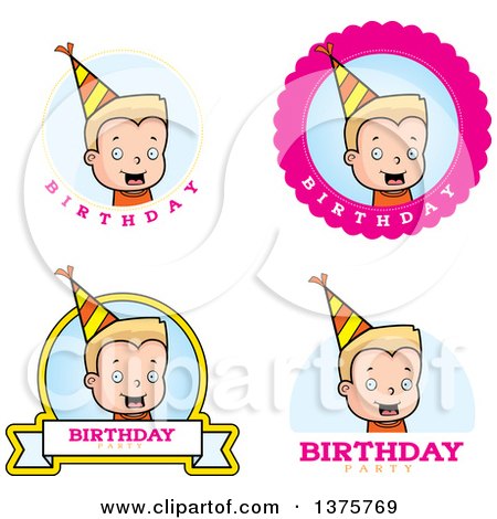 Clipart of Badges of a Blond White Birthday Boy - Royalty Free Vector Illustration by Cory Thoman
