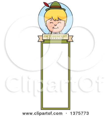 Clipart of a Happy Blond Oktoberfest German Boy Bookmark - Royalty Free Vector Illustration by Cory Thoman