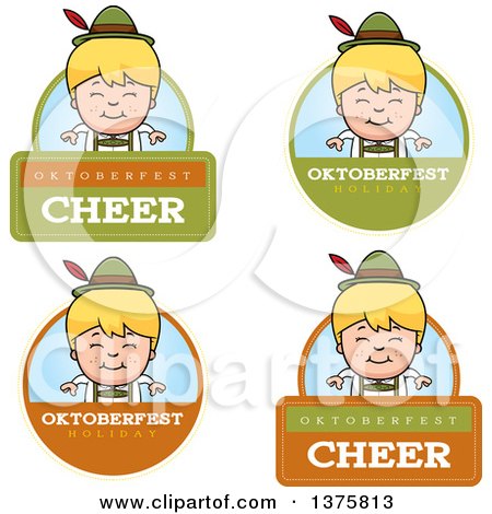 Clipart of Badges of a Happy Blond Oktoberfest German Boy - Royalty Free Vector Illustration by Cory Thoman