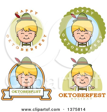 Clipart of Badges of a Happy Blond Oktoberfest German Boy - Royalty Free Vector Illustration by Cory Thoman