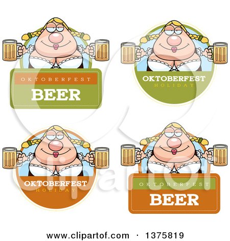 Clipart of Badges of a Happy Oktoberfest German Woman - Royalty Free Vector Illustration by Cory Thoman