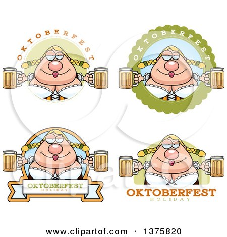 Clipart of Badges of a Happy Oktoberfest German Woman - Royalty Free Vector Illustration by Cory Thoman