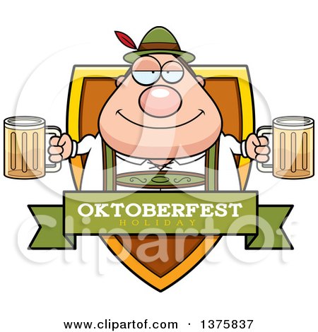 Clipart of a Happy Oktoberfest German Man Shield - Royalty Free Vector Illustration by Cory Thoman