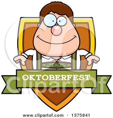 Clipart of a Happy Oktoberfest German Man Shield - Royalty Free Vector Illustration by Cory Thoman