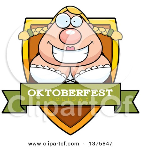 Clipart of a Happy Oktoberfest German Woman Shield - Royalty Free Vector Illustration by Cory Thoman