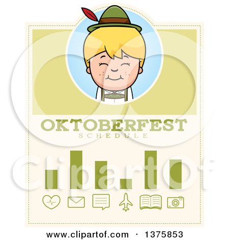 Clipart of a Happy Blond Oktoberfest German Boy Schedule Design - Royalty Free Vector Illustration by Cory Thoman