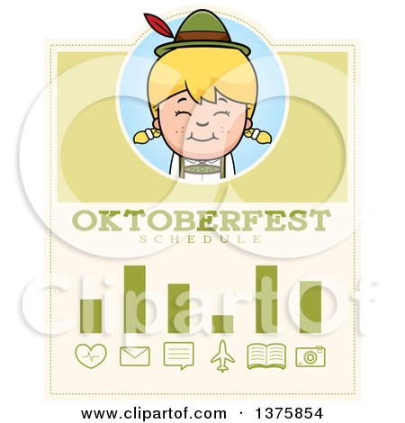 Clipart of a Happy Blond Oktoberfest German Girl Schedule Design - Royalty Free Vector Illustration by Cory Thoman