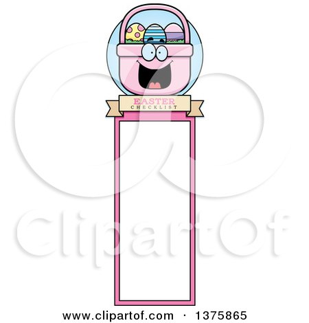 Clipart of a Happy Easter Basket Mascot Bookmark - Royalty Free Vector Illustration by Cory Thoman