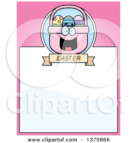 Clipart of a Happy Easter Basket Mascot Page Border - Royalty Free Vector Illustration by Cory Thoman