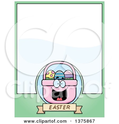 Clipart of a Happy Easter Basket Mascot Page Border - Royalty Free Vector Illustration by Cory Thoman