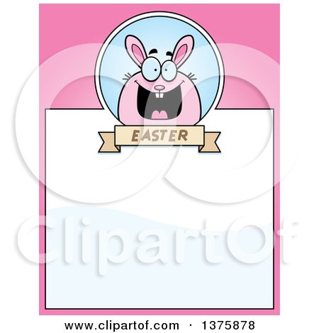 Clipart of a Chubby Pink Easter Bunny Page Border - Royalty Free Vector Illustration by Cory Thoman