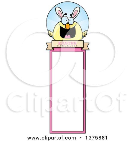 Clipart of a Happy Easter Chick with Bunny Ears Bookmark - Royalty Free Vector Illustration by Cory Thoman