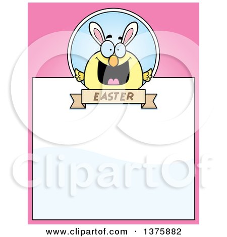 Clipart of a Happy Easter Chick with Bunny Ears Page Border - Royalty Free Vector Illustration by Cory Thoman