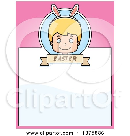 Clipart of a Blond White Easter Boy Wearing Bunny Ears Page Border - Royalty Free Vector Illustration by Cory Thoman