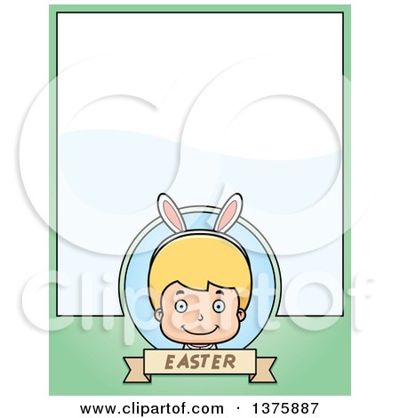 Clipart of a Blond White Easter Boy Wearing Bunny Ears Page Border - Royalty Free Vector Illustration by Cory Thoman