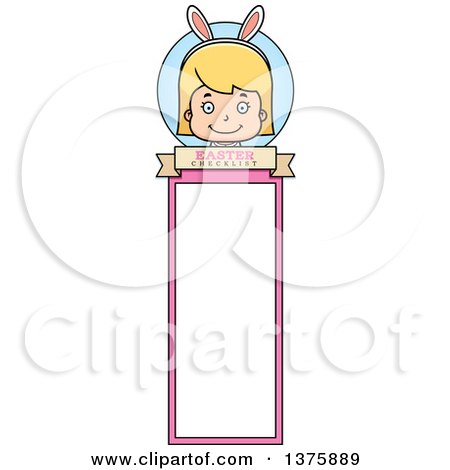 Clipart of a Blond White Easter Girl Wearing Bunny Ears Bookmark - Royalty Free Vector Illustration by Cory Thoman