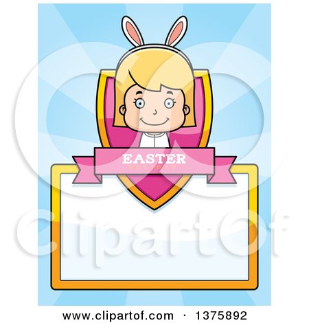Clipart of a Blond White Easter Girl Wearing Bunny Ears Page Border - Royalty Free Vector Illustration by Cory Thoman