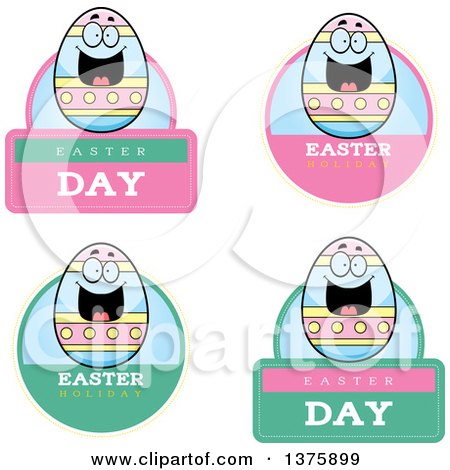Clipart of Badges of a Happy Easter Egg Mascot - Royalty Free Vector Illustration by Cory Thoman