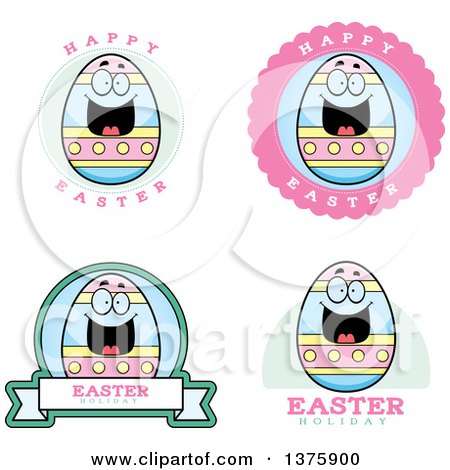 Clipart of Badges of a Happy Easter Egg Mascot - Royalty Free Vector Illustration by Cory Thoman