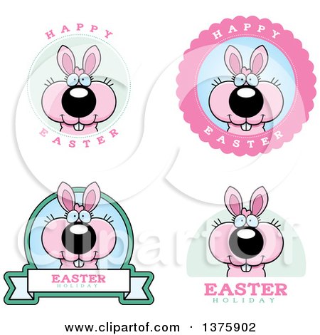 Clipart of Badges of a Pink Easter Bunny - Royalty Free Vector Illustration by Cory Thoman