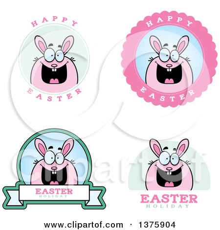 Clipart of Badges of a Chubby Pink Easter Bunny - Royalty Free Vector Illustration by Cory Thoman