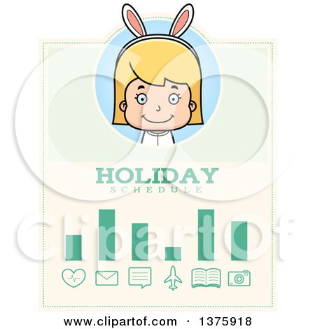Clipart of a Blond White Easter Girl Wearing Bunny Ears Schedule Design - Royalty Free Vector Illustration by Cory Thoman
