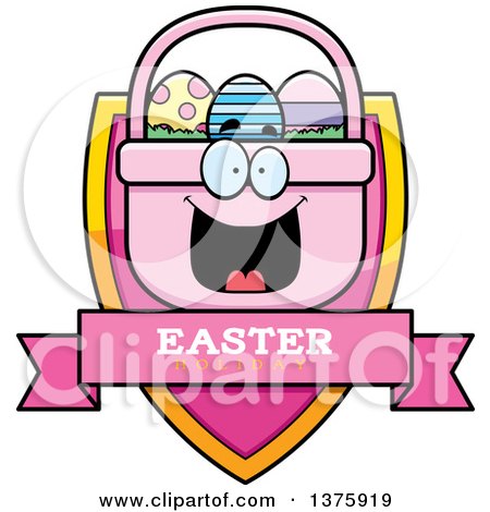 Clipart of a Happy Easter Basket Mascot Shield - Royalty Free Vector Illustration by Cory Thoman