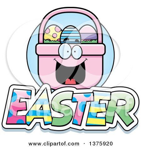 Clipart of a Happy Easter Basket Mascot with Text - Royalty Free Vector Illustration by Cory Thoman