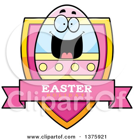 Clipart of a Happy Easter Egg Mascot Shield - Royalty Free Vector Illustration by Cory Thoman