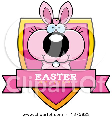 Clipart of a Pink Easter Bunny Shield - Royalty Free Vector Illustration by Cory Thoman