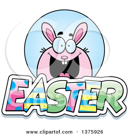 Clipart of a Chubby Pink Easter Bunny with Text - Royalty Free Vector Illustration by Cory Thoman