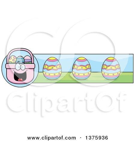 Clipart of a Happy Easter Basket Mascot Banner - Royalty Free Vector Illustration by Cory Thoman