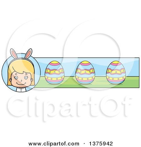 Clipart of a Blond White Easter Girl Wearing Bunny Ears Banner - Royalty Free Vector Illustration by Cory Thoman