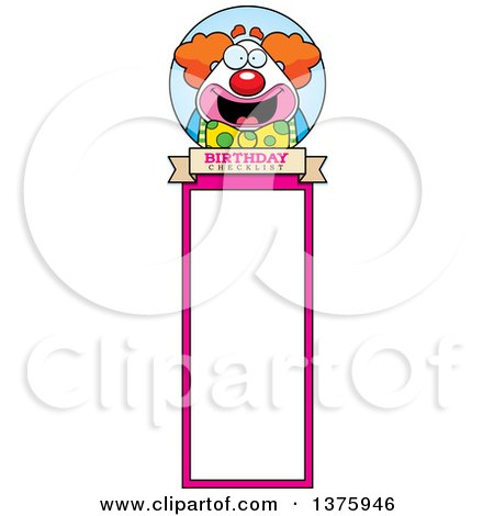 Clipart of a Happy Pudgy Birthday Party Clown Bookmark - Royalty Free Vector Illustration by Cory Thoman