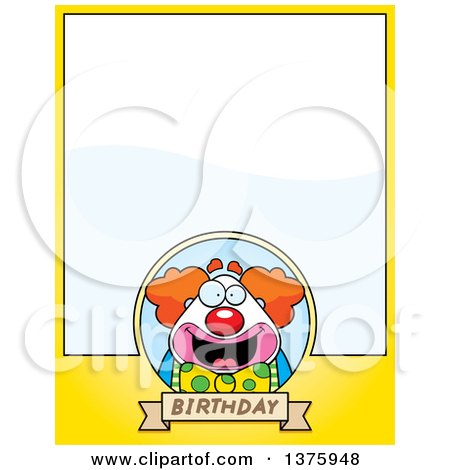 Clipart of a Happy Pudgy Birthday Party Clown Page Border - Royalty Free Vector Illustration by Cory Thoman