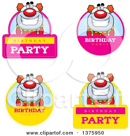 Clipart of Badges of a Happy Pudgy Birthday Party Clown - Royalty Free Vector Illustration by Cory Thoman