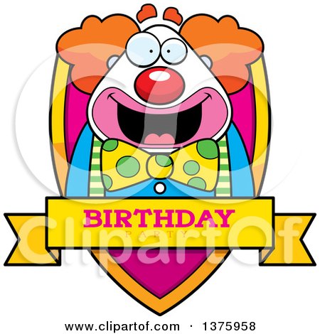 Clipart of a Happy Pudgy Birthday Party Clown Shield - Royalty Free Vector Illustration by Cory Thoman