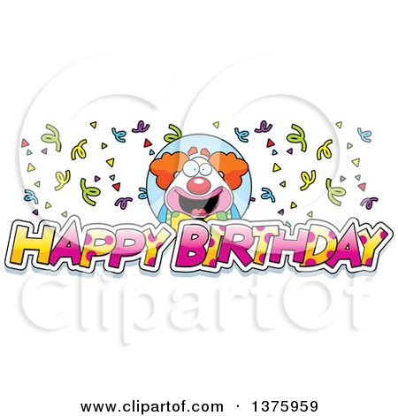 Clipart of a Happy Pudgy Birthday Party Clown with Text - Royalty Free Vector Illustration by Cory Thoman